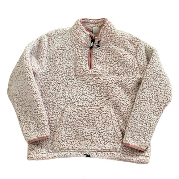 PINK Victoria's Secret Tops - Pink Victoria's Secret Womens Pink Sherpa Sweatshirt Mock Neck 1/4 Zip XLarge
